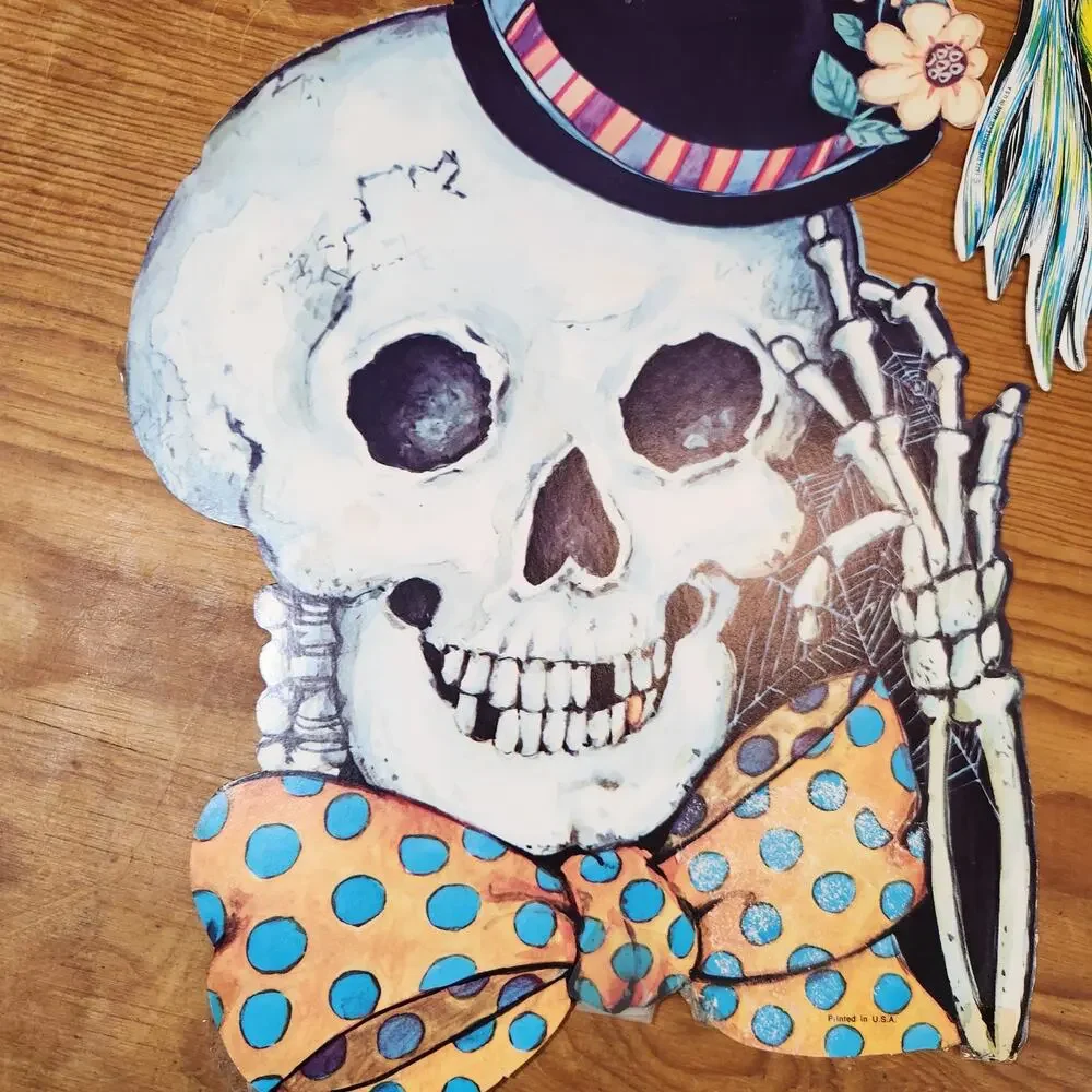 Vintage 1979 Halloween Decorations Cardboard Cutout Witch Skeleton Pumpkin USA